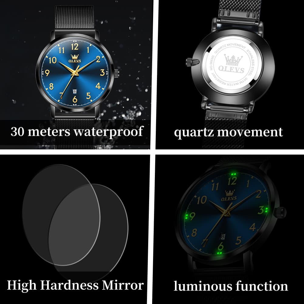 OLEVS 5653 Ultra Thin Couple Watch Milanese Mesh and Leather Strap Date Timepiece for Men and Women