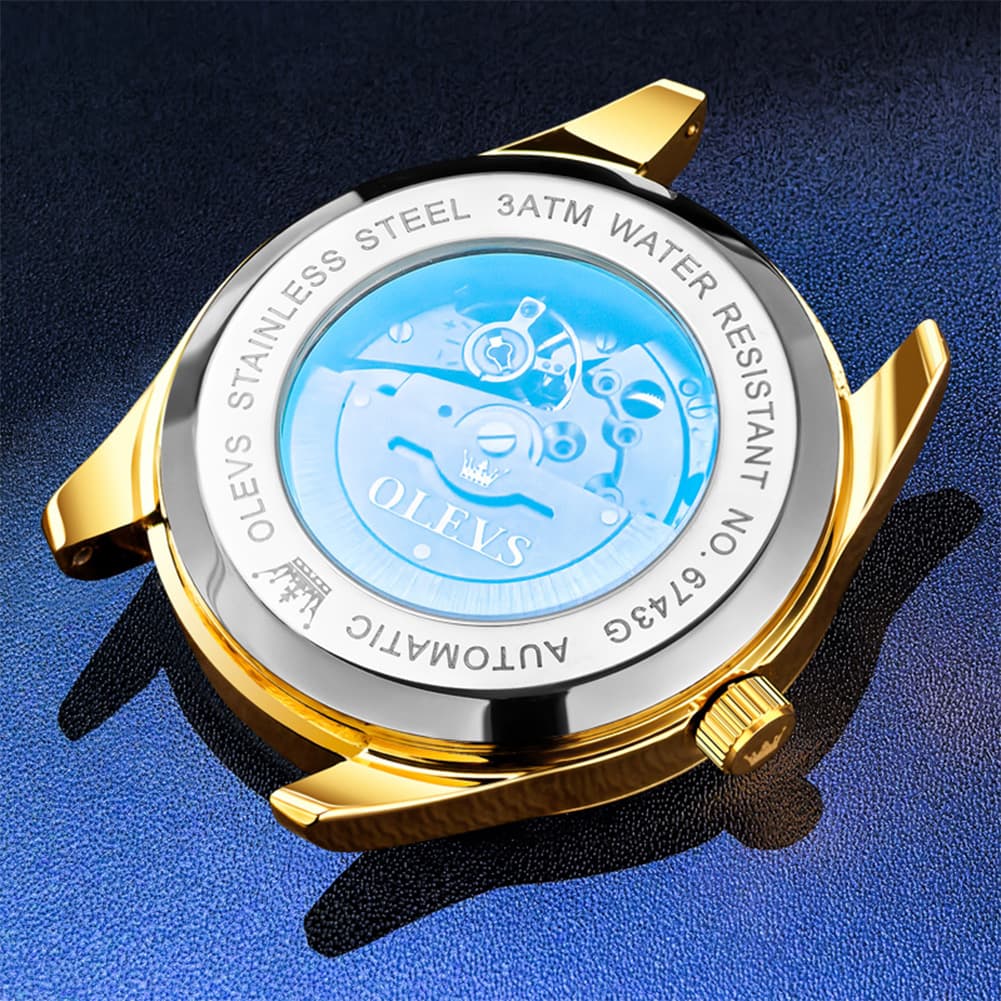 OLEVS 6743 Fluted Bezel Diamond Mechanical Watch for Men