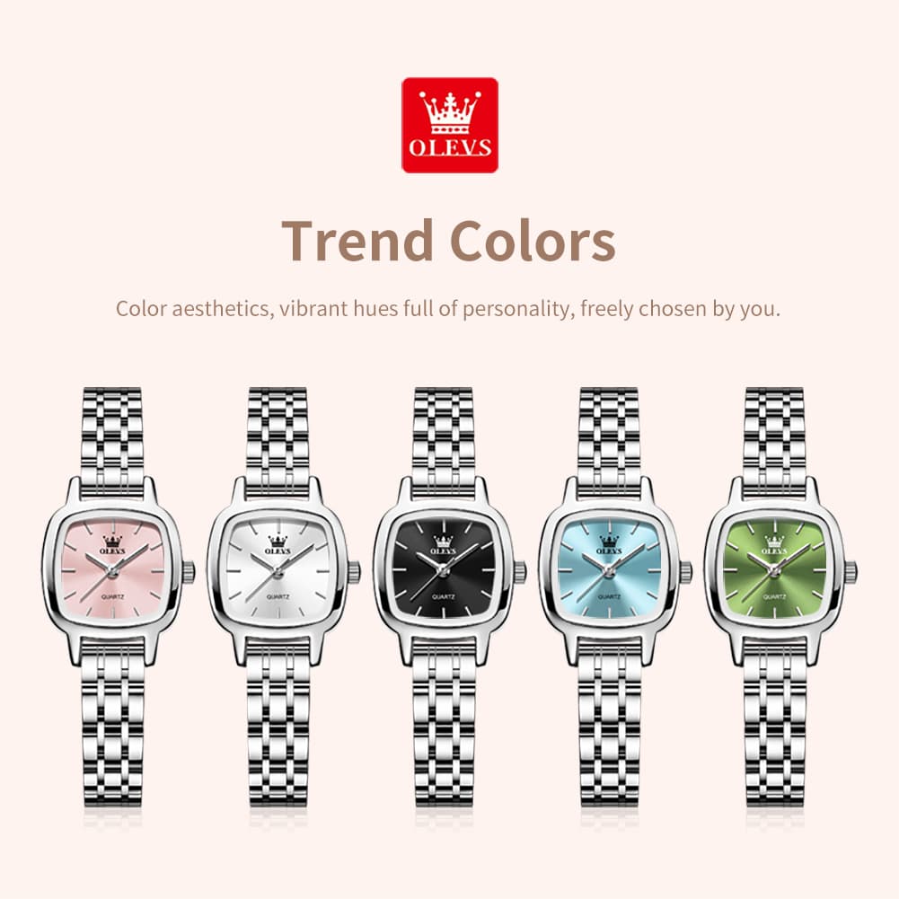 OLEVS 5675 Petite Square Watch Vintage Dress Stainless Steel Bracelet Quartz Timepiece for Women