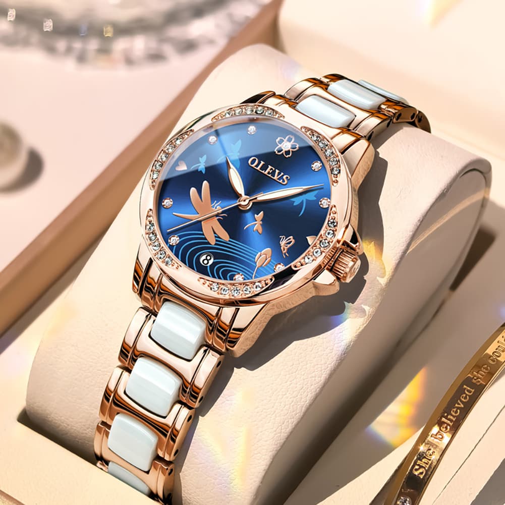 OLEVS 6610 Automatic Mechanical Ceramic Dragonfly Watch for Women