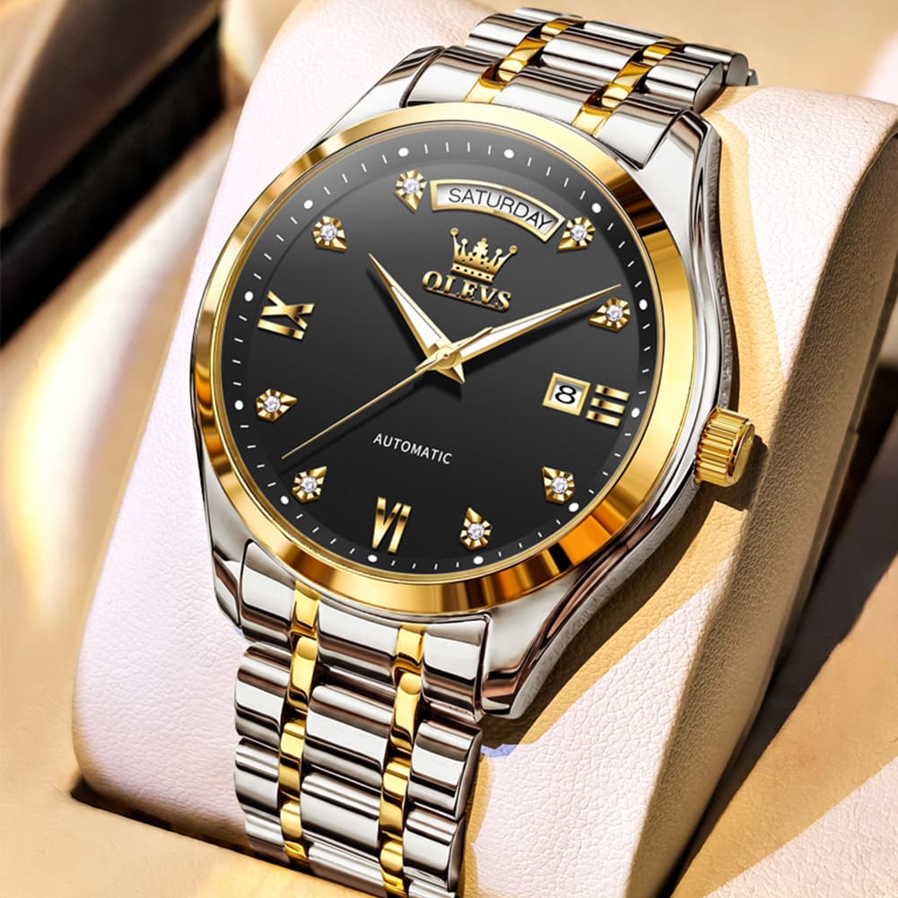 OLEVS 6752 Diamond Dial Day Date Mechanical Watch for Men