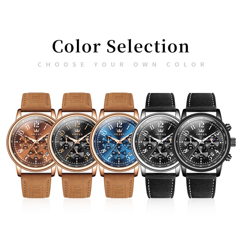 OLEVS 2912 Leather Chronograph Moon Phase Watch for Men