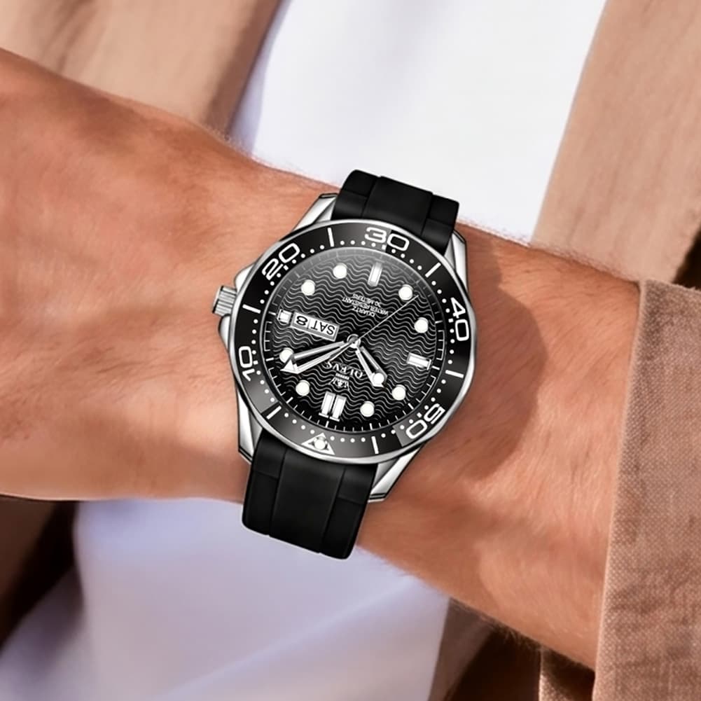 OLEVS 3738 Wave Dial Dive Style Quartz Watch for Men