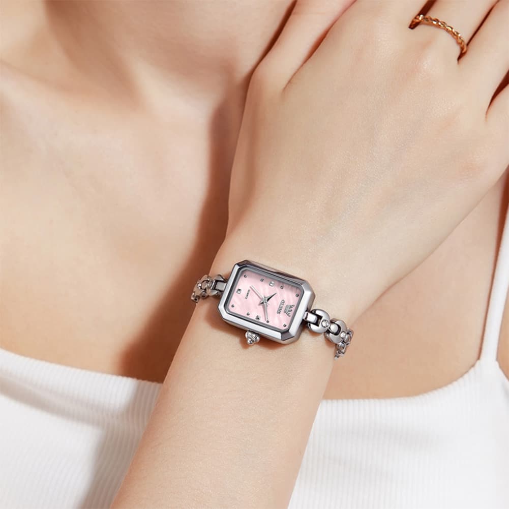 OLEVS 3665 Rectangular Mother of Pearl Jewelry Bracelet Watch For Women