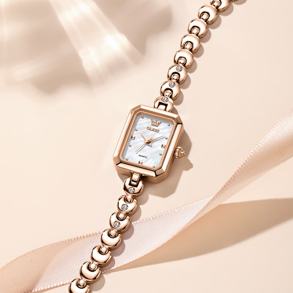 OLEVS 3665 Rectangular Mother of Pearl Jewelry Bracelet Watch For Women