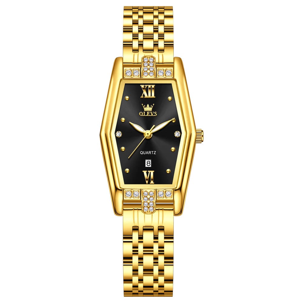 OLEVS 3699 Tonneau Geometric Crystal Womens Dress Watch