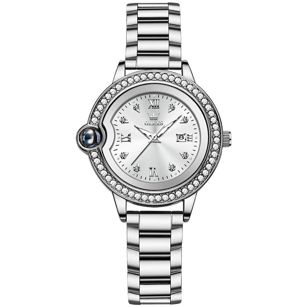OLEVS Women Diamond Bezel Watch Cabochon Crown Rose Gold Quartz Date 5588