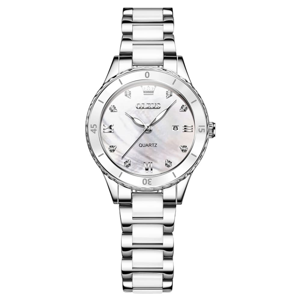 OLEVS 9985 Two Tone Ceramic Bracelet Quartz Watch for Women