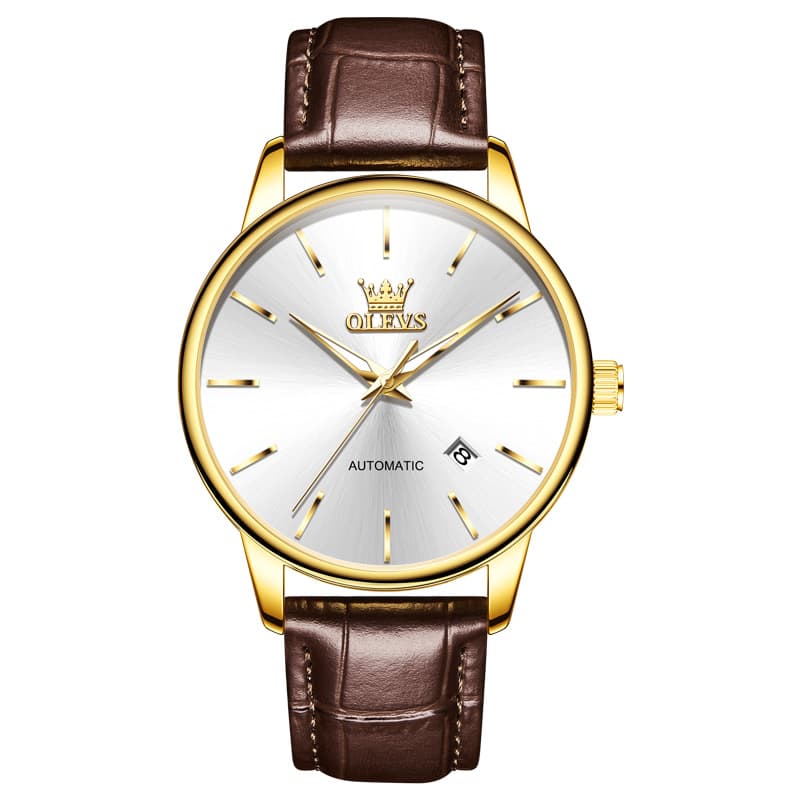 OLEVS 6725 Minimalist Leather Strap Automatic Mechanical Lightweight Watch For Men