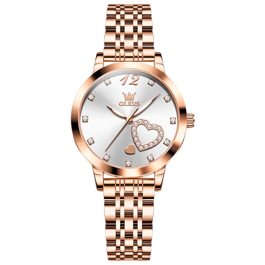 OLEVS 5189 Heart Motif Milanese Mesh Quartz Watch for Women