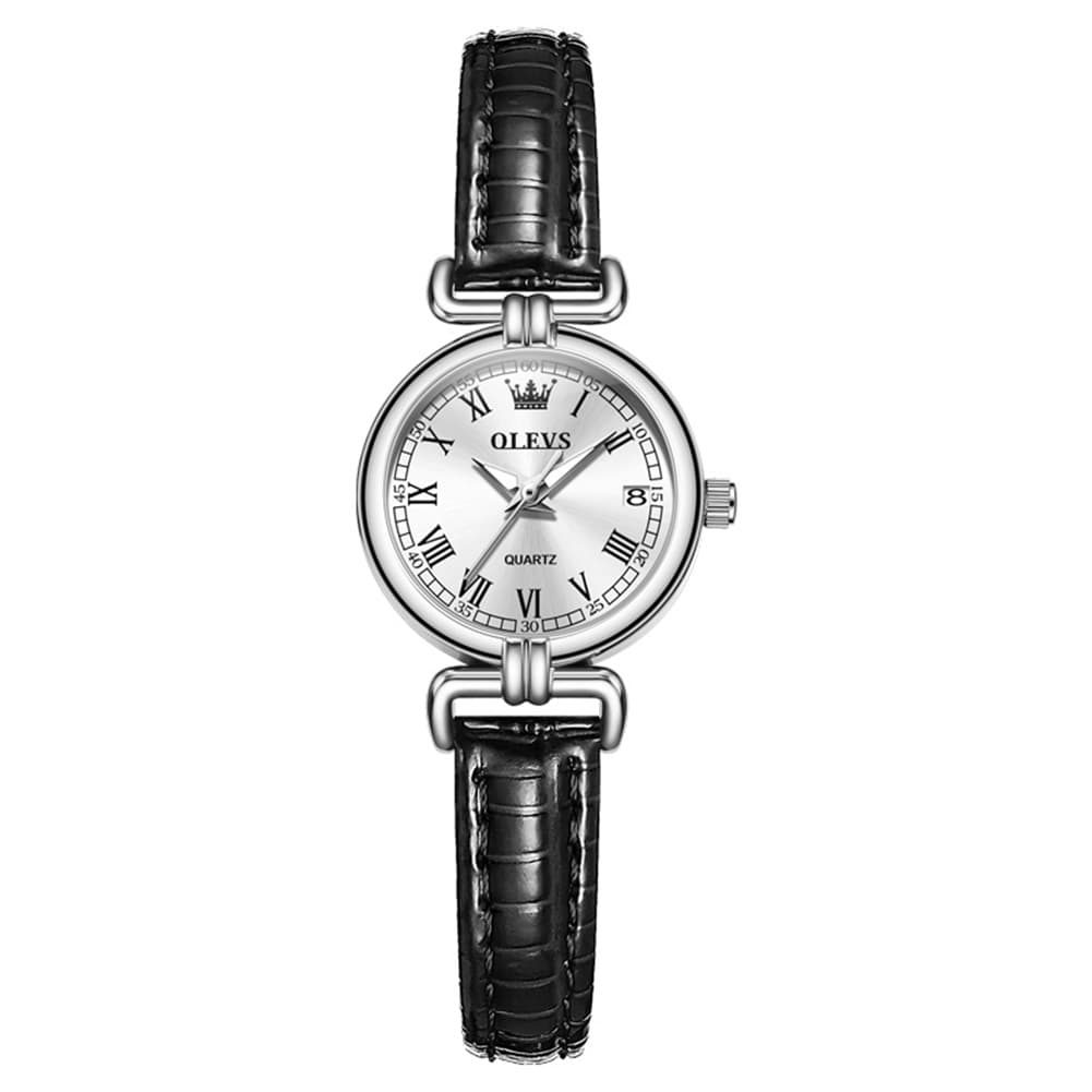 OLEVS Women Vintage Dress Watch Petite 24mm Leather Strap Date Quartz 5645