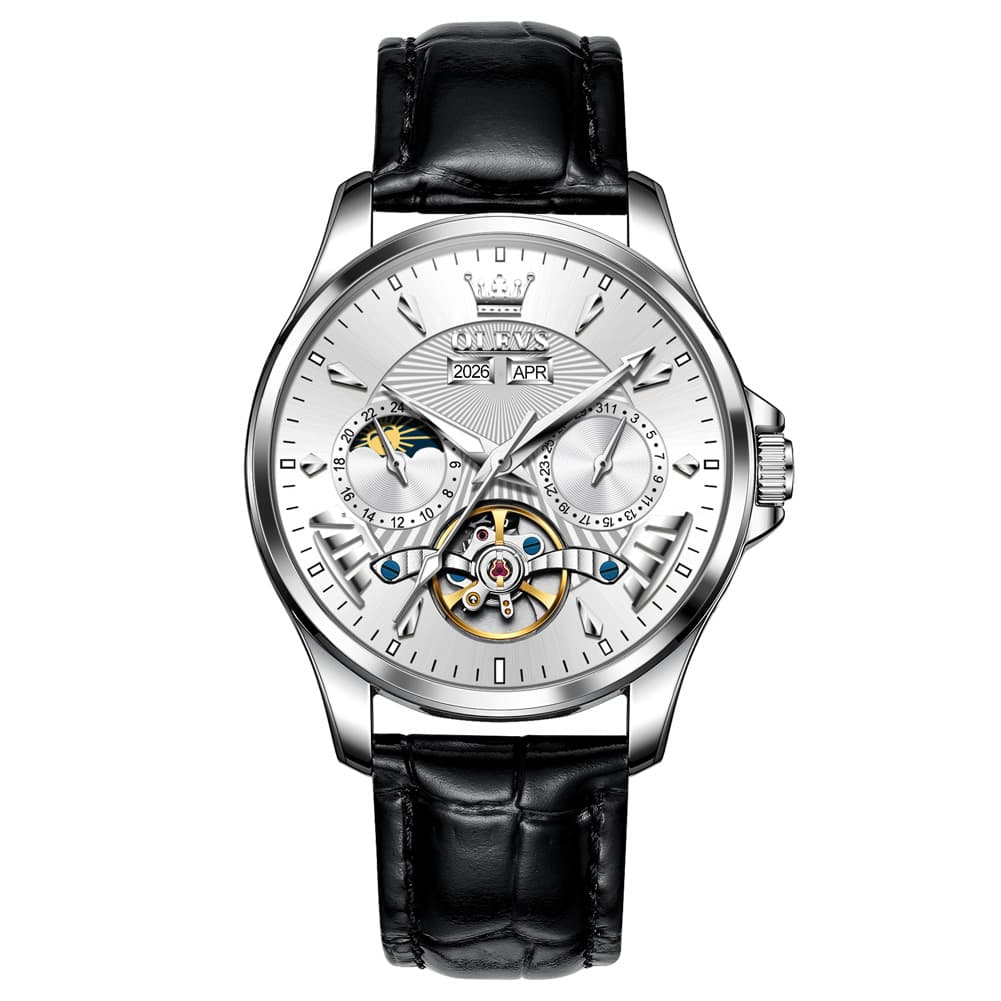 OLEVS 7103 Open Heart Leather Automatic Watch For Men