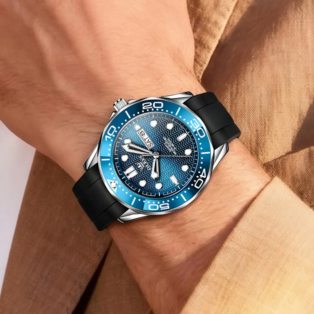 OLEVS 3738 Wave Dial Dive Style Quartz Watch for Men
