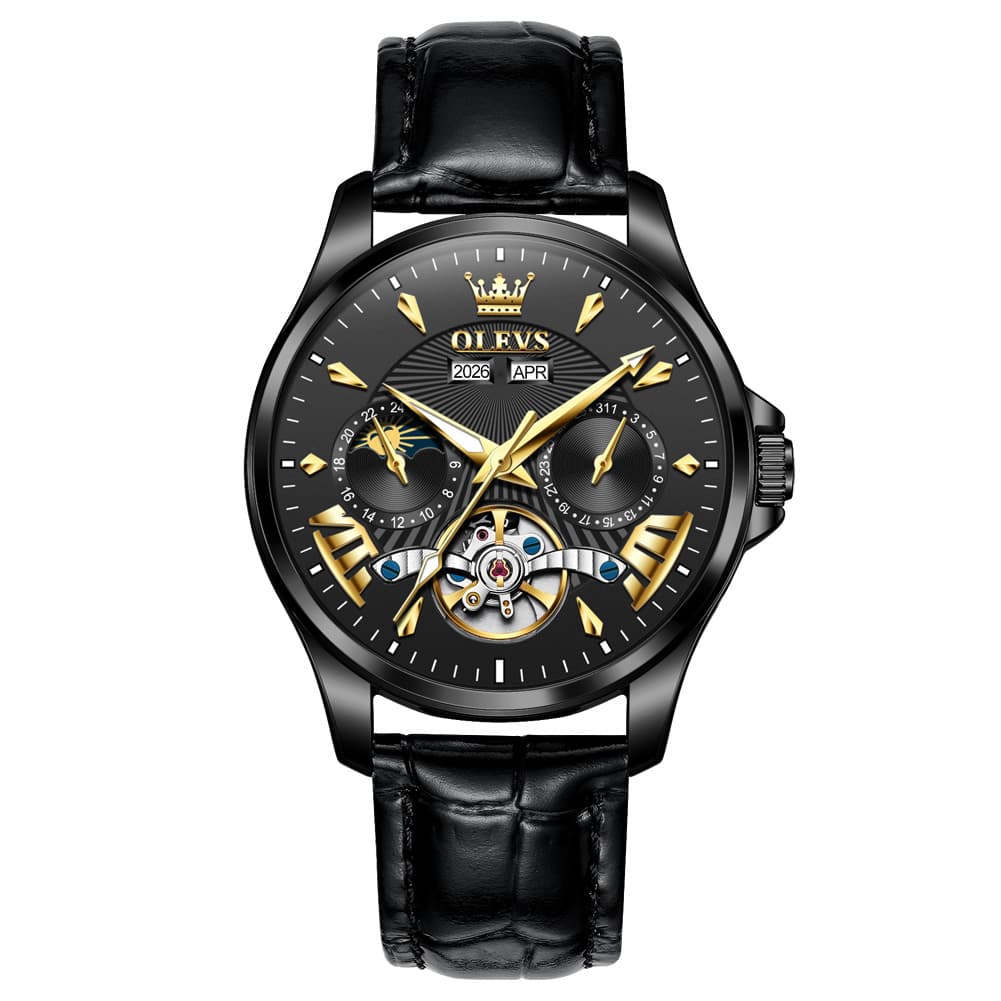 OLEVS 7103 Open Heart Leather Automatic Watch For Men