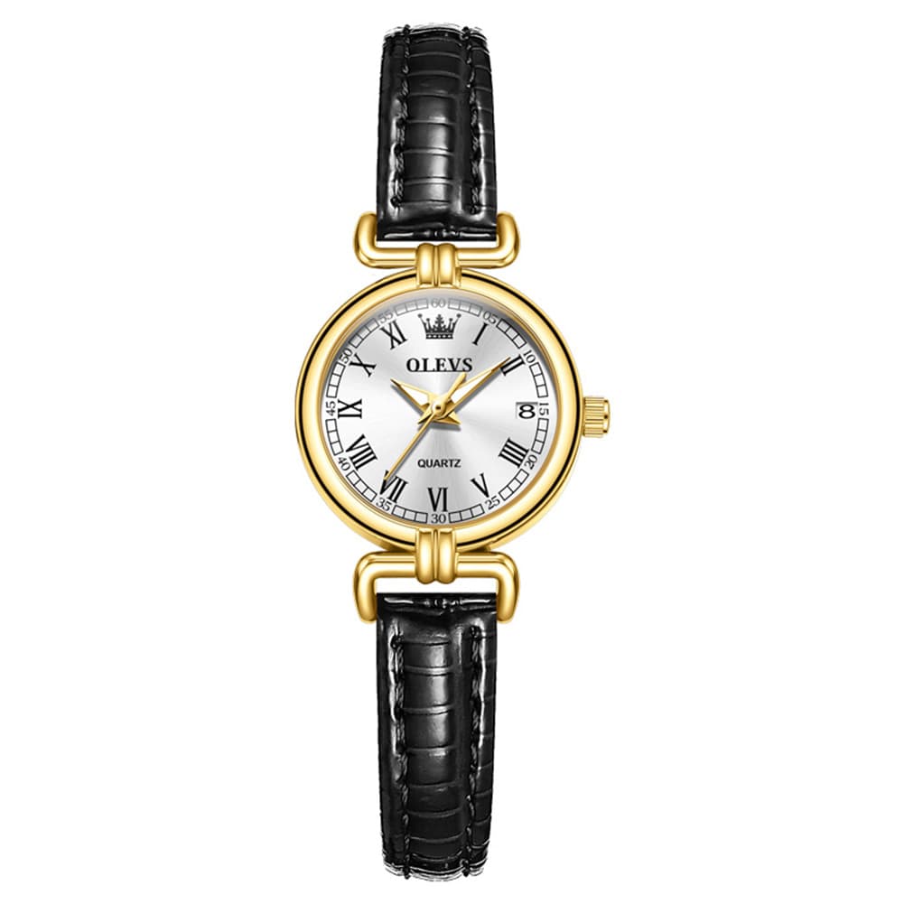 OLEVS Women Vintage Dress Watch Petite 24mm Leather Strap Date Quartz 5645