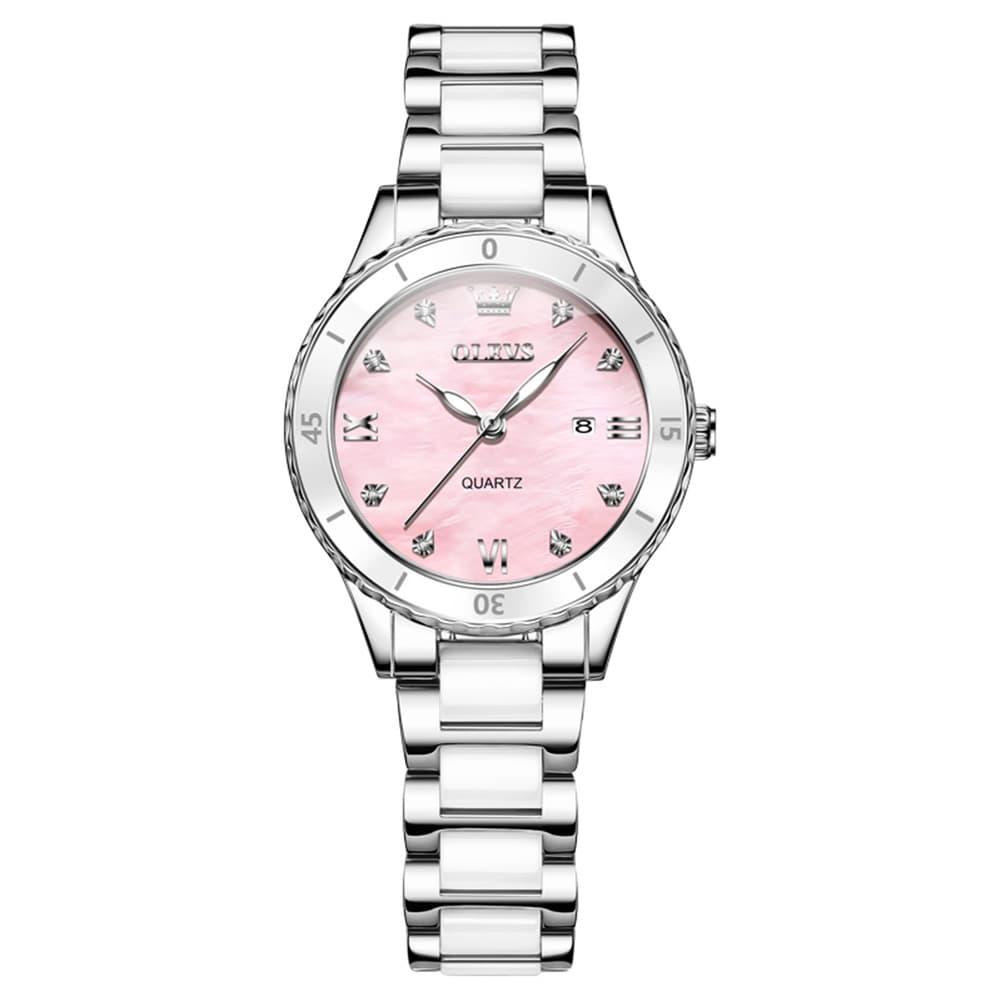 OLEVS 9985 Two Tone Ceramic Bracelet Quartz Watch for Women