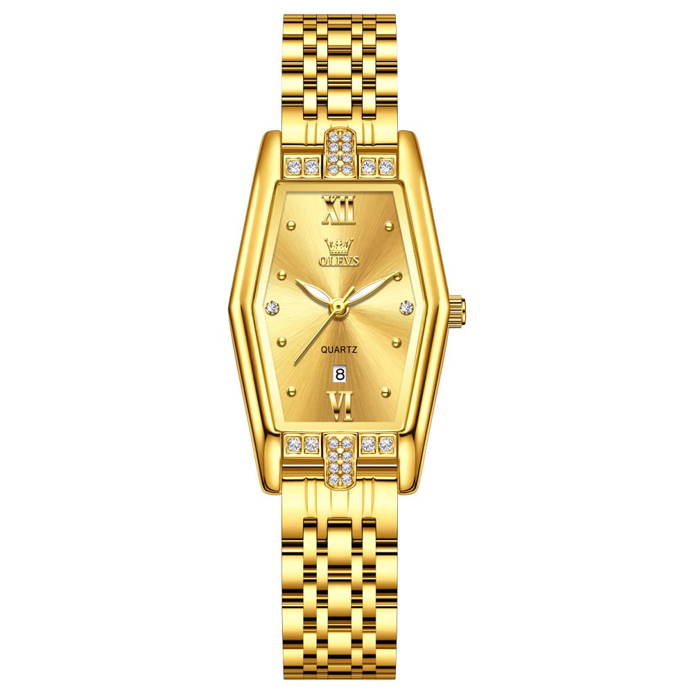 OLEVS 3699 Tonneau Geometric Crystal Womens Dress Watch