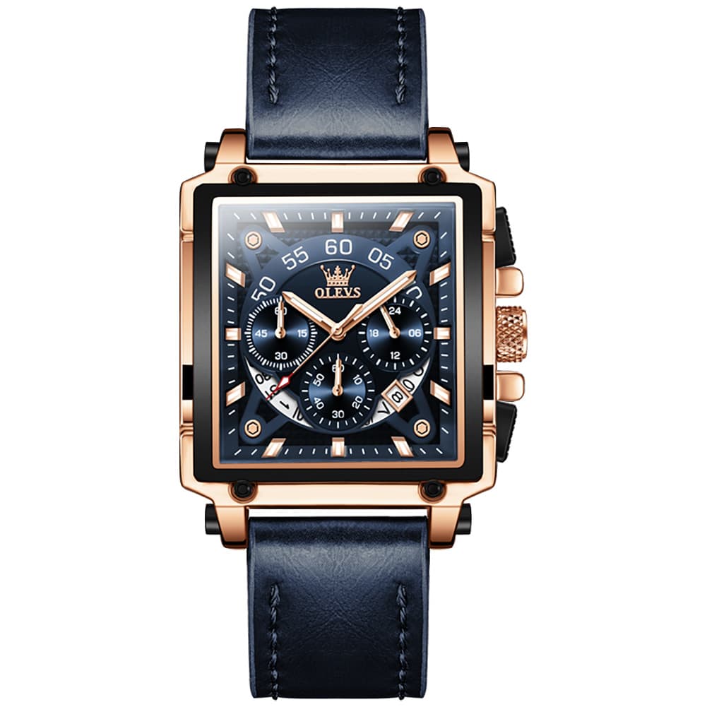 OLEVS 9919 Large Square Chronograph Leather Watch for Men