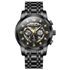 OLEVS 6721 Openwork Skeleton Diamond Dial Moon Phase Calendar Mechanical Watch For Men