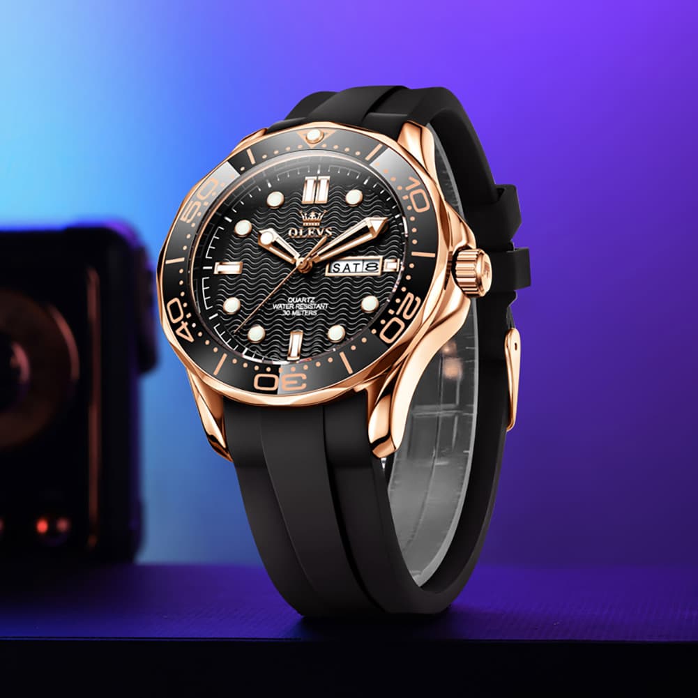 OLEVS 3738 Wave Dial Dive Style Quartz Watch for Men