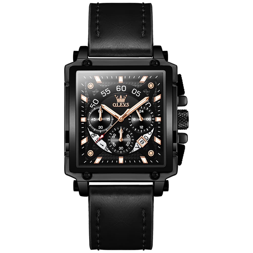OLEVS 9919 Large Square Chronograph Leather Watch for Men
