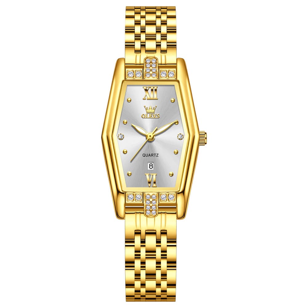 OLEVS 3699 Tonneau Geometric Crystal Womens Dress Watch