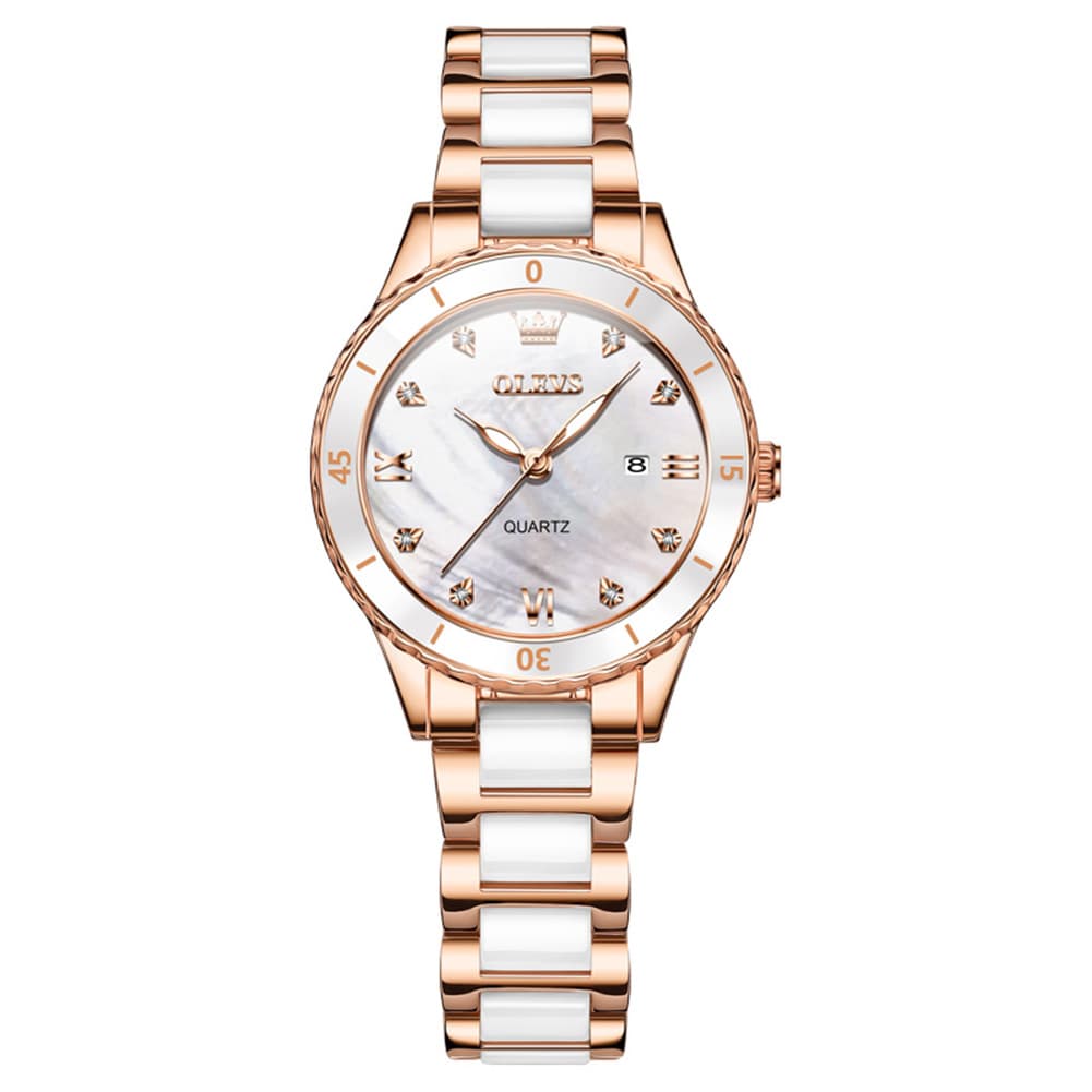 OLEVS 9985 Two Tone Ceramic Bracelet Quartz Watch for Women