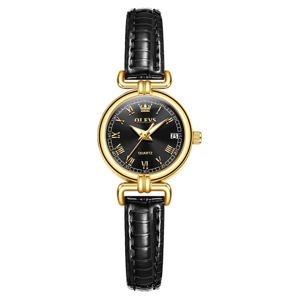 OLEVS Women Vintage Dress Watch Petite 24mm Leather Strap Date Quartz 5645