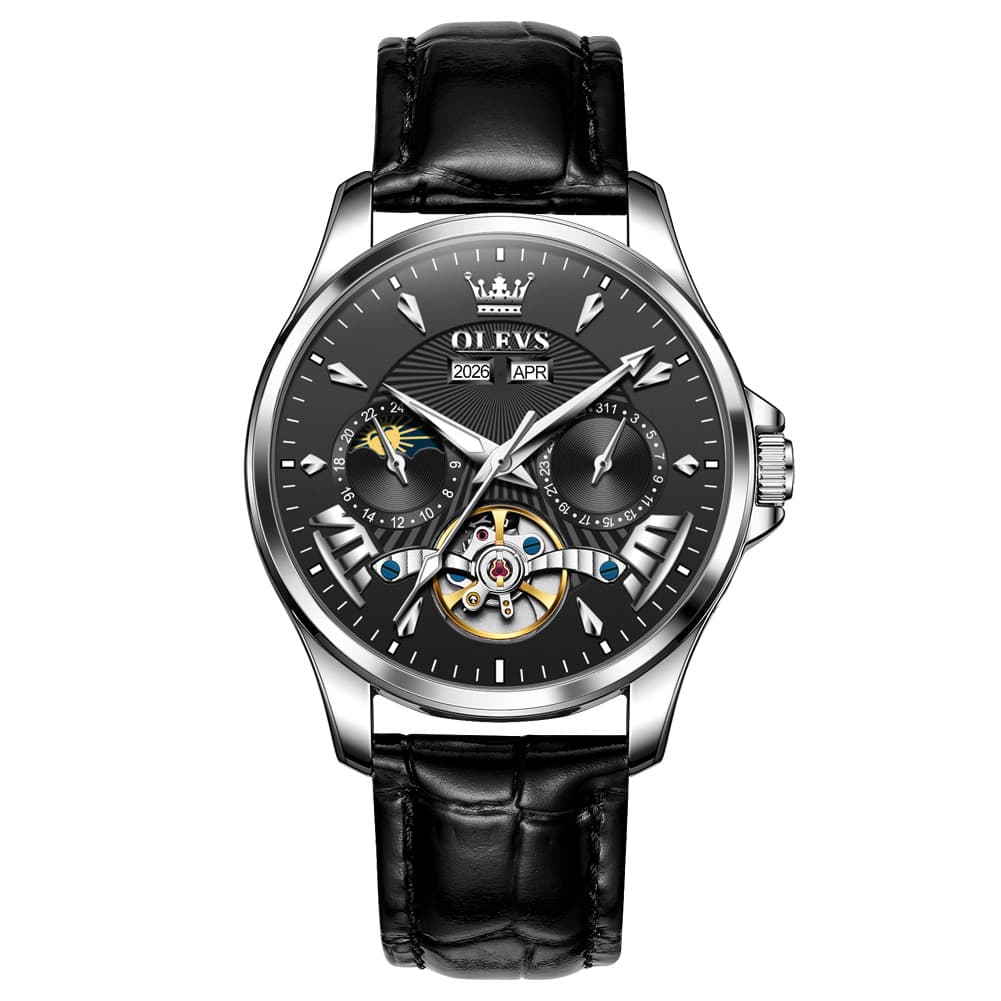 OLEVS 7103 Open Heart Leather Automatic Watch For Men
