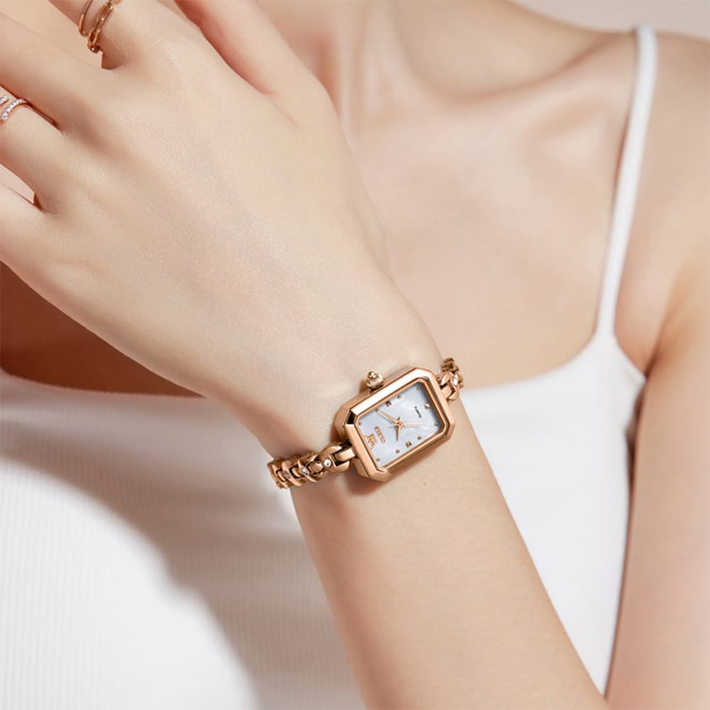 OLEVS 3665 Rectangular Mother of Pearl Jewelry Bracelet Watch For Women