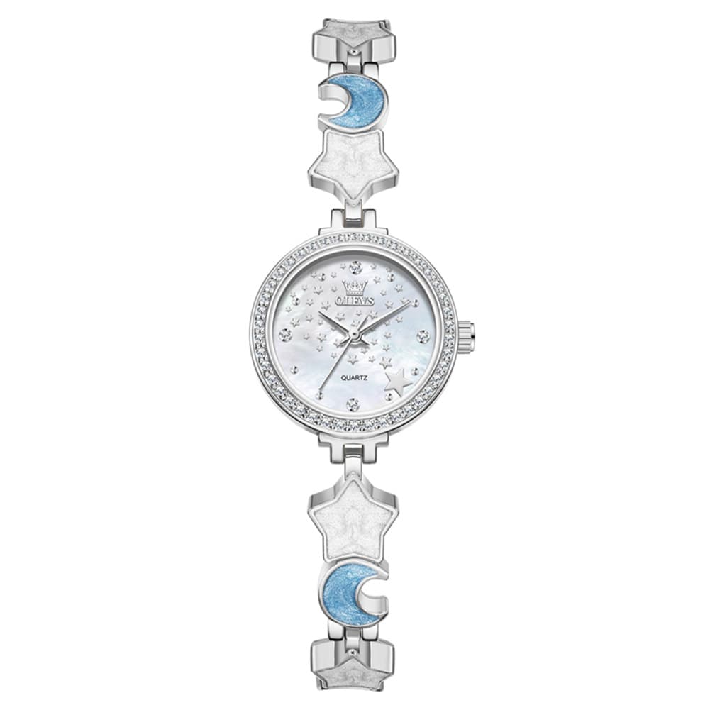 OLEVS 5665 Star Moon Bracelet Watch Mother of Pearl Starry Dial Quartz Jewelry Timepiece for Women