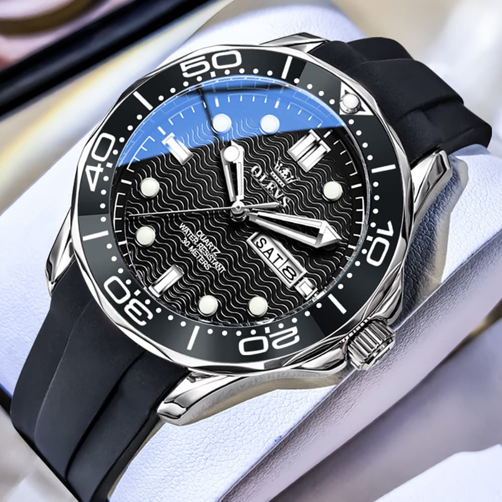 OLEVS 3738 Wave Dial Dive Style Quartz Watch for Men