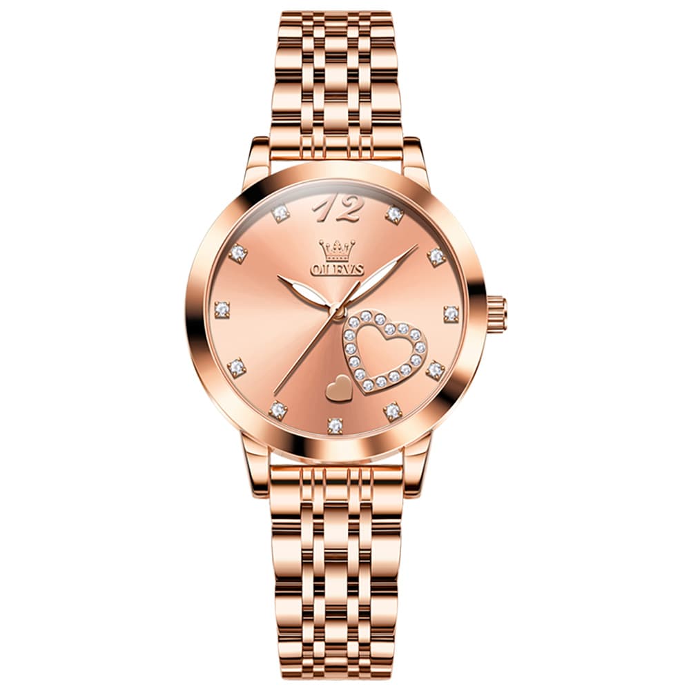 OLEVS 5189 Heart Motif Milanese Mesh Quartz Watch for Women
