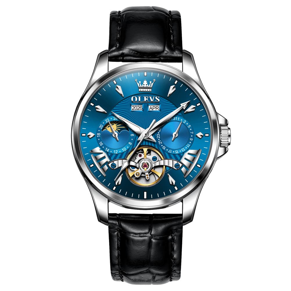 OLEVS 7103 Open Heart Leather Automatic Watch For Men