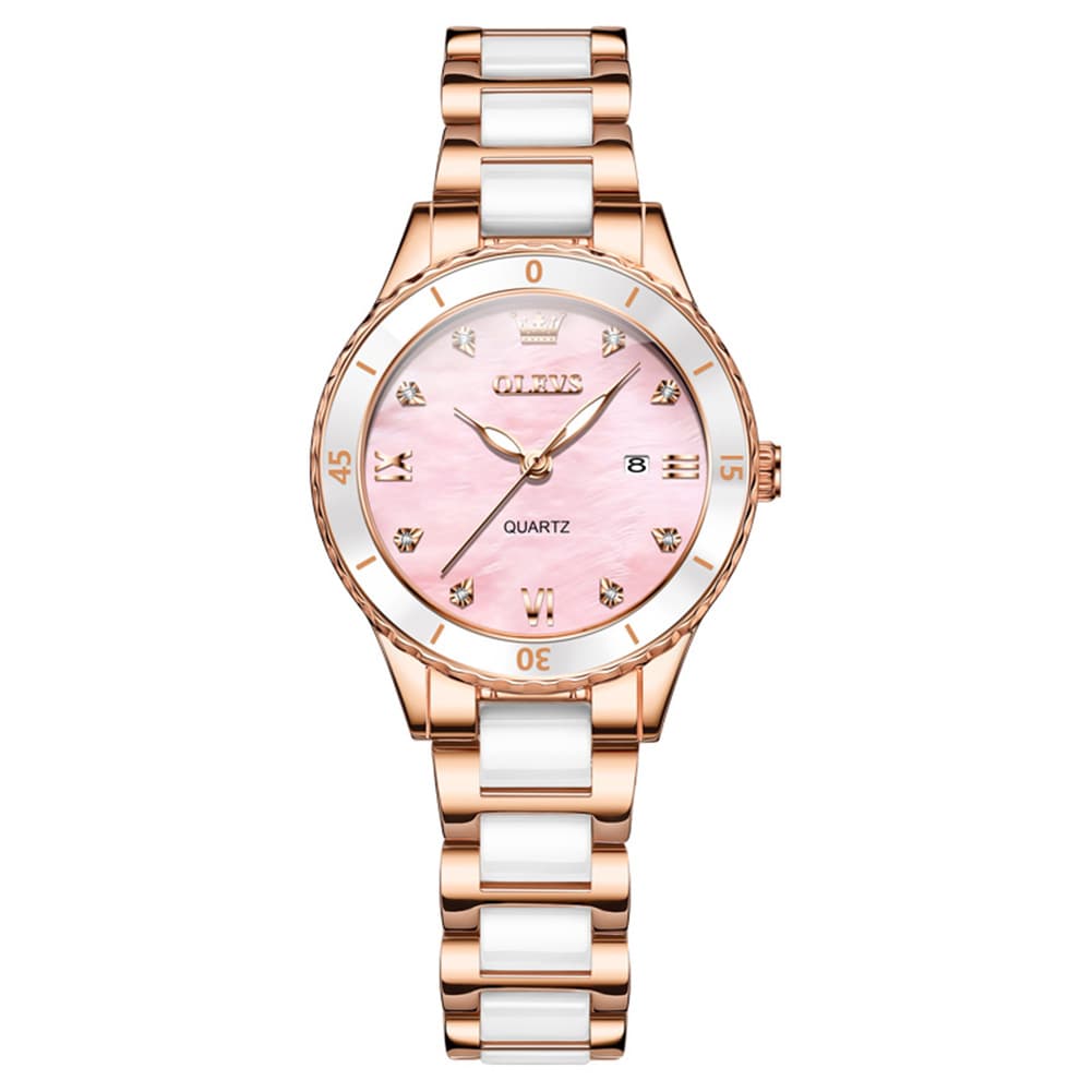 OLEVS 9985 Two Tone Ceramic Bracelet Quartz Watch for Women