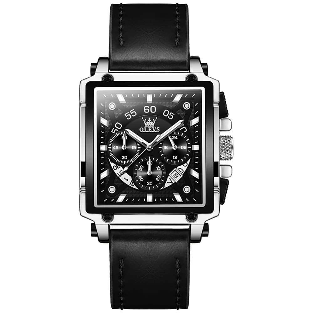 OLEVS 9919 Large Square Chronograph Leather Watch for Men