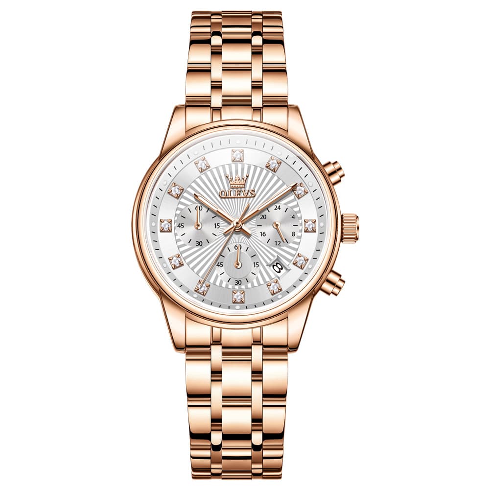 OLEVS 3669 Quartz Multi Dial Diamond Watch For Women