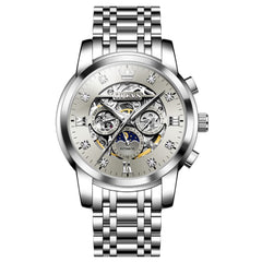 OLEVS 6721 Openwork Skeleton Diamond Dial Moon Phase Calendar Mechanical Watch For Men