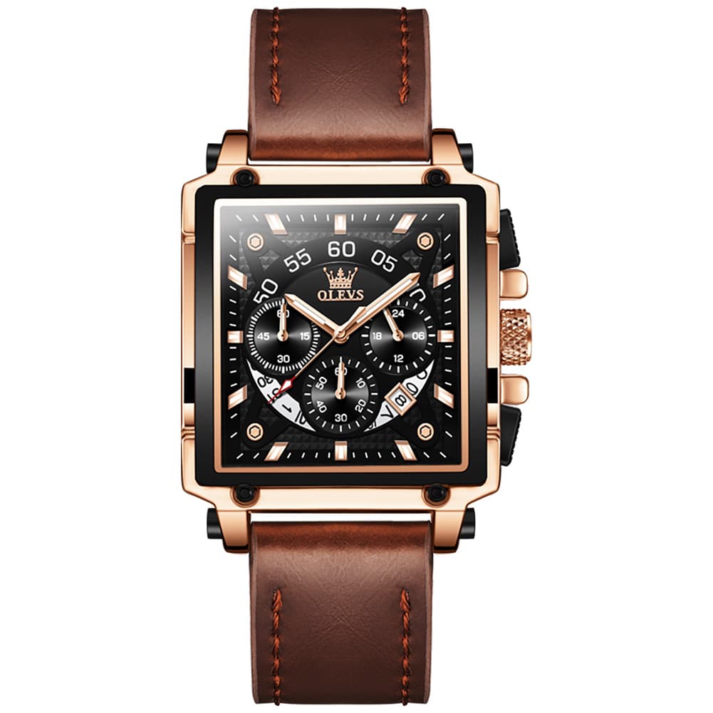 OLEVS 9919 Large Square Chronograph Leather Watch for Men