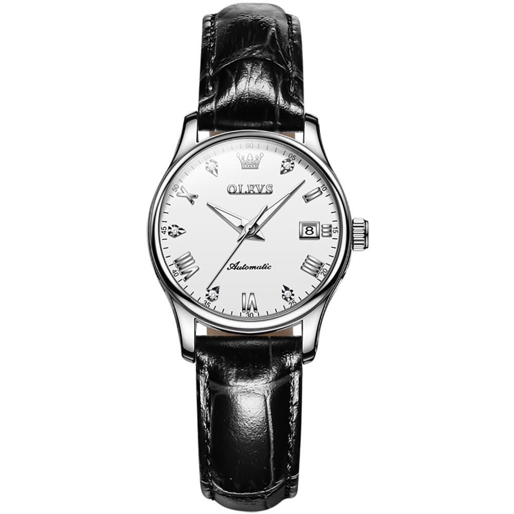 OLEVS Couple Watches Diamond Dial Automatic Mechanical Watch 9932 Leather Strap for His and Hers