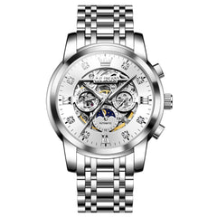 OLEVS 6721 Openwork Skeleton Diamond Dial Moon Phase Calendar Mechanical Watch For Men