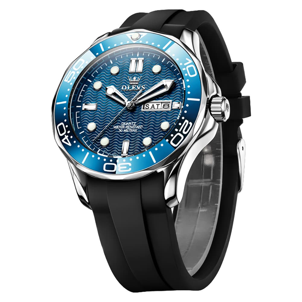 OLEVS 3738 Wave Dial Dive Style Quartz Watch for Men
