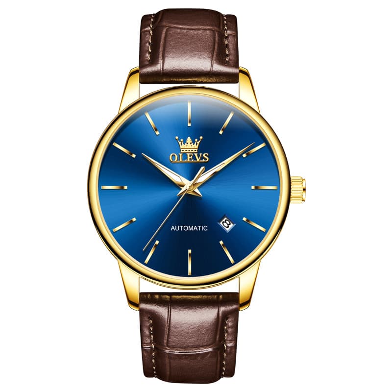 OLEVS 6725 Minimalist Leather Strap Automatic Mechanical Lightweight Watch For Men