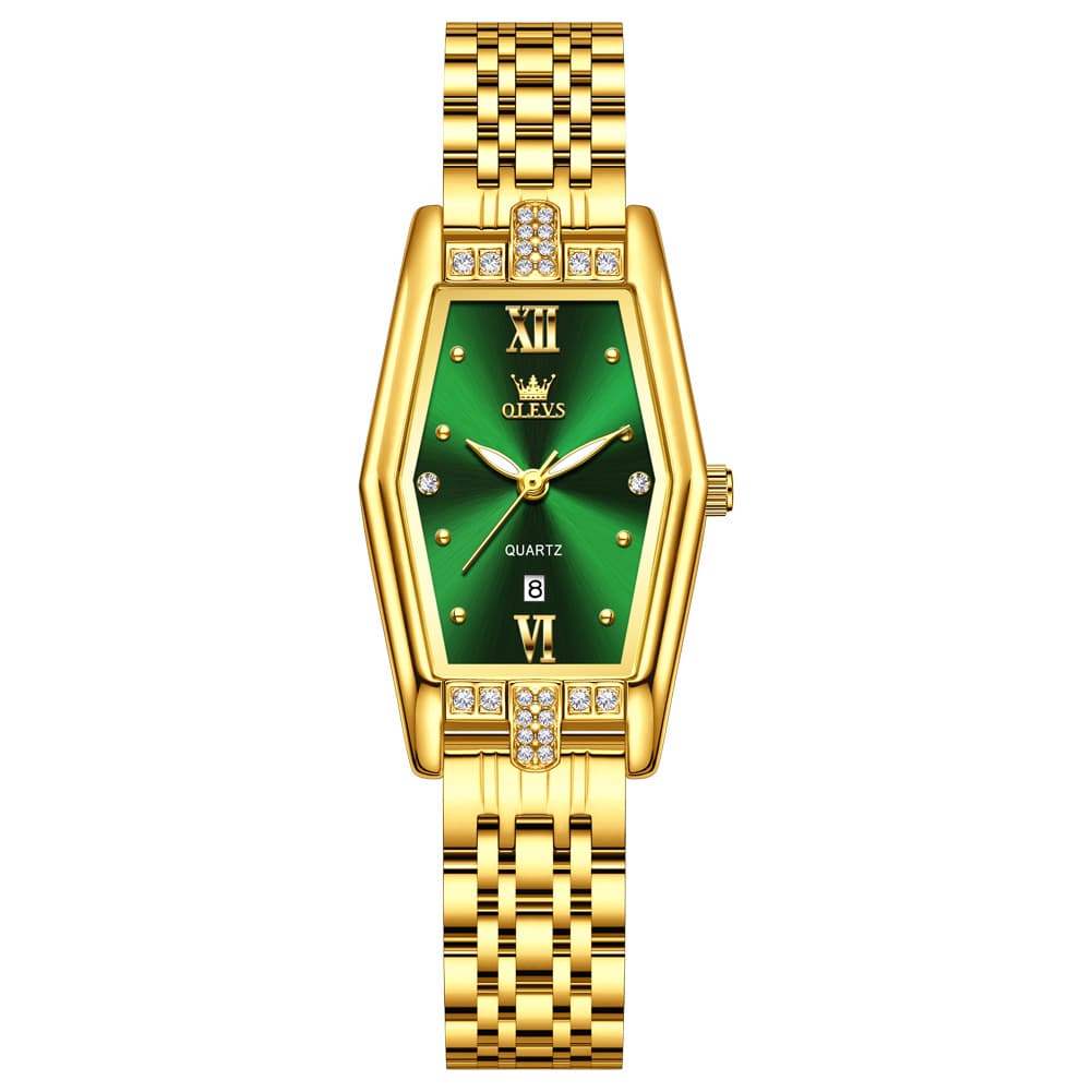 OLEVS 3699 Tonneau Geometric Crystal Womens Dress Watch