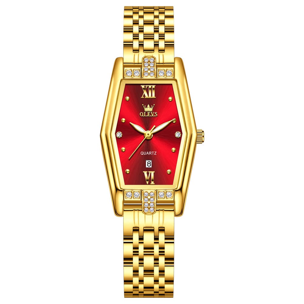 OLEVS 3699 Tonneau Geometric Crystal Womens Dress Watch