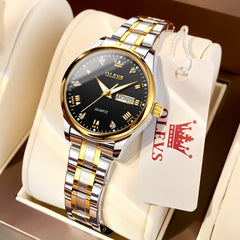 OLEVS Women Diamond Dress Watch Two Tone Stainless Steel Quartz Day Date 5563