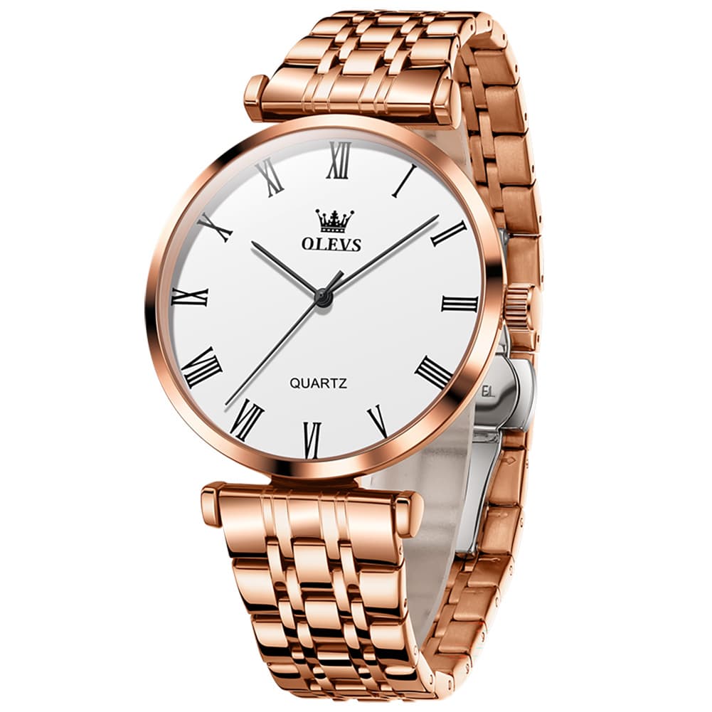 OLEVS Couple Watch Ultra Slim Roman Numerals Stainless Steel Quartz 5592