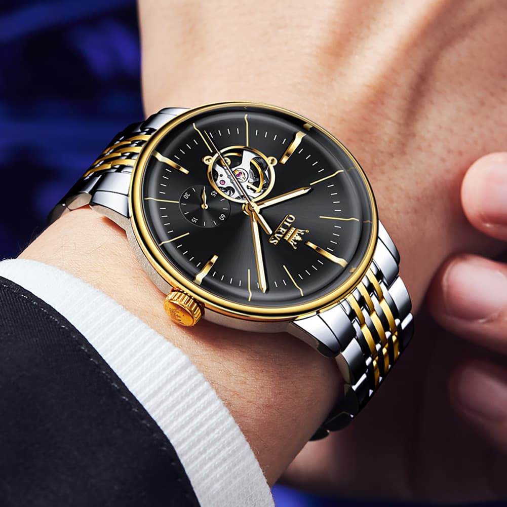 OLEVS 6708 Domed Crystal Open Heart Mechanical Watch For Men