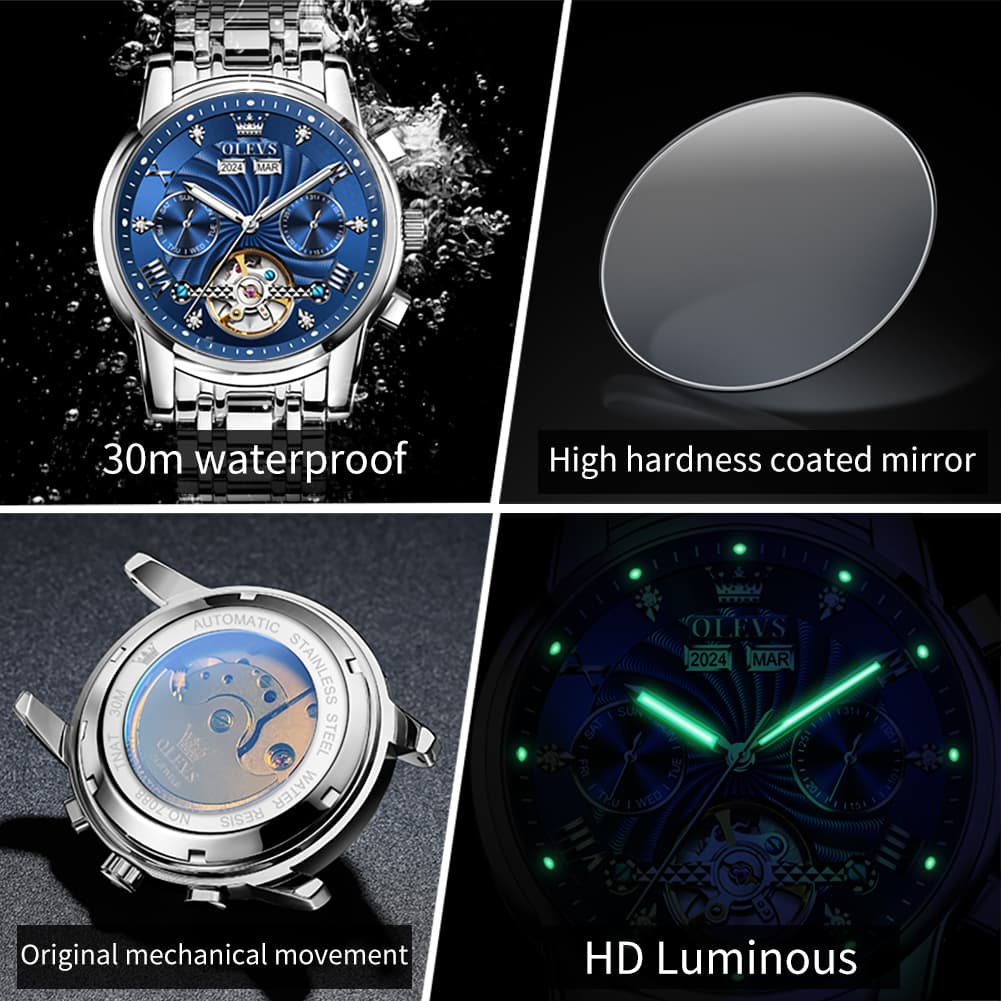 OLEVS 7088 Open Heart Roman Numeral Automatic Watch For Men
