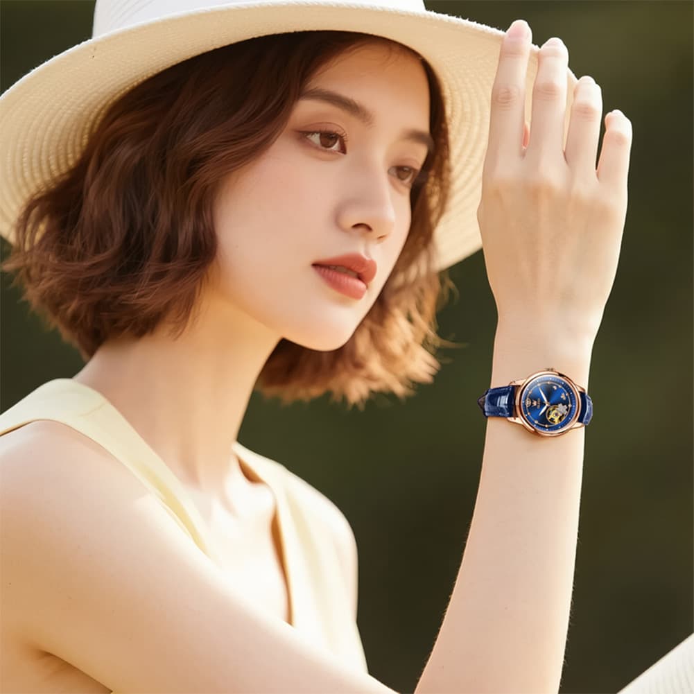 OLEVS 6732 Automatic Open Heart Diamond Watch For Women